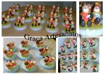 Potes de vidro 500ml com tampa decorada em biscuit, tema palhaços.