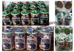 Vidro reciclado, 500ml, com dècoupage de foto no vidro e tampa em biscuit com o tema futebol.