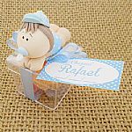Lembrancinha Caixinha acrilico com boneco em biscuit personalizado para nascimento aniversário e chá de bebê