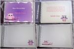 Caderno de assinatura/mensagem 15x21cm.
Capa dura personalizada, contra capa, 40 folhas off set 90gr, encadernao wire-o.