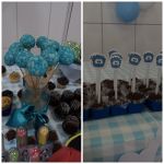cake pop decorado com arabesco azul