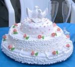 Bolo de Tr�s Andares / Pombinhos com Rosas / Noivado (Pasta Americana e Chantilly) 
