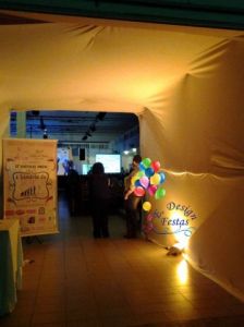 Túnel com malha tensionada realizado para um evento do MP Studio de Dança de Itatiba