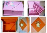 Porta Bijouterias em MDF. Com dois compartimentos e espaço para anéis. Decorados com Biscuit. Personalizado. O laranja é com um compartimento e espaço maior. Decorado com Biscuit e areia branca.