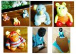 Os Backyardigans - Pablo, Tasha e Tyrone feitos em Biscuit. O Pianista também é feito em Biscuit e o piano em MDF.