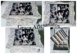 Porta bijouterias, colonial, em MDF, com dois compartimentos. Em textura e decoupagem de fotos.