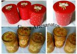 Lata de Nescau/leite ninho/ e afins, pintadas e decoradas com biscuit e dècoupage.