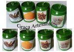 Latas de Pomarola/Tarantela, recicladas. Pintadas com dècoupage e acabamento na tampa com pedra em acrílico.