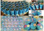 Latas de Nescau torcida, pintadas, para porta lápis e tampa decorada com biscuit. Tema: fundo do mar.
