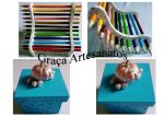 Cadeira em MDF, para lápis de cor e caixa, em MDF, decorada com biscuit.