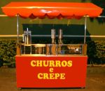 QUIOSQUE DE CHURROS P/ SHOPPING + CREPE - (código qcgc) - Bonito, estiloso, moderno... com estrutura interna e do toldo, com tubos de alumínio, e Adesivado com película protetora. (medidas: 170 cm x 72 cm)