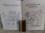 Kit para colorir Arca de Noé com capa colorida, com 6 páginas personalizadas, 8 desenhos no tema, embalados com laço.