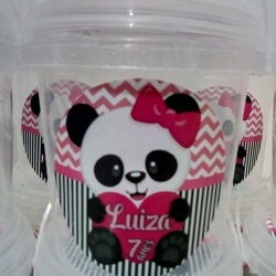 BALDINHO TRANSPARENTE COM TAMPA, 500ML, PERSONALIZADO. Panda Rosa.